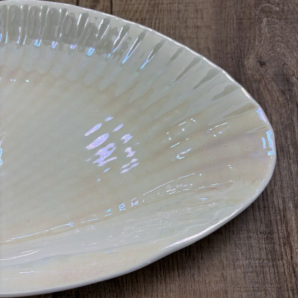 Wedgwood Nautilus Lustre 12" Oyster Seashell Dish England Bone China Iridescent - Picture 5 of 16